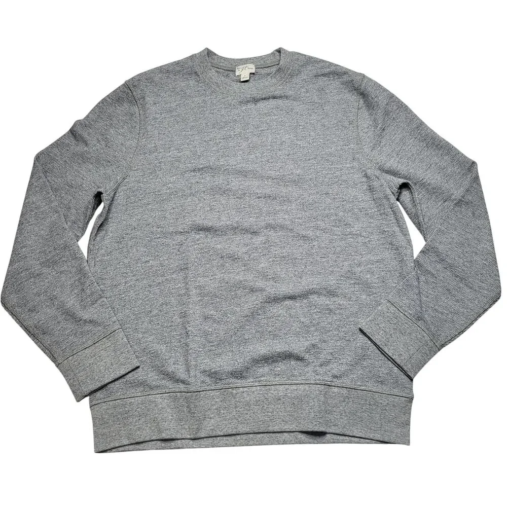 J Crew Mens Long Sleeve Textured Sweater Crewneck Gray Heather Nebula Soft Large